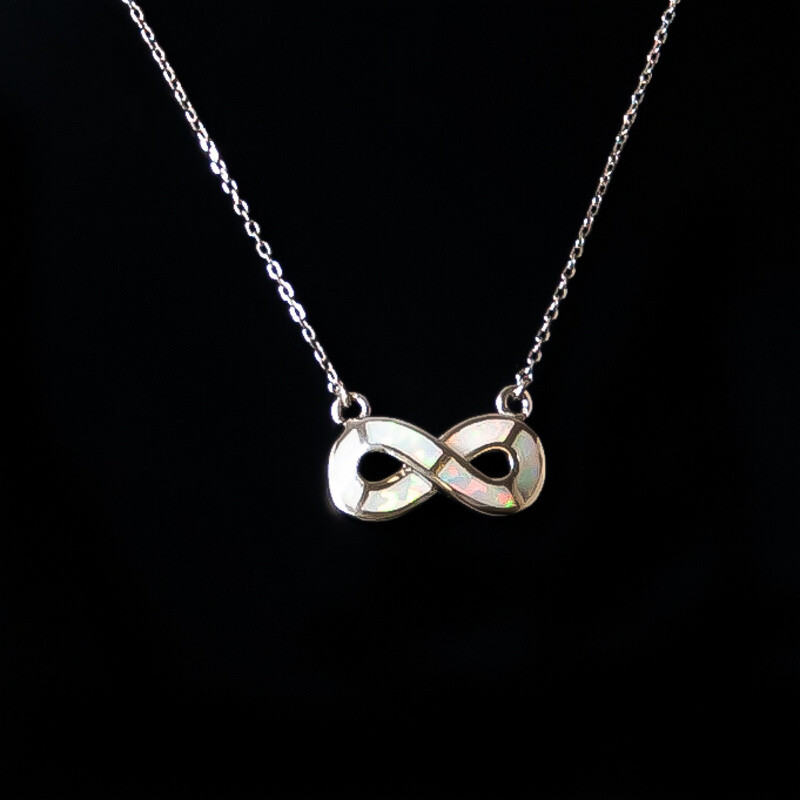 Silver Necklace Infinity White Synthetical Opal