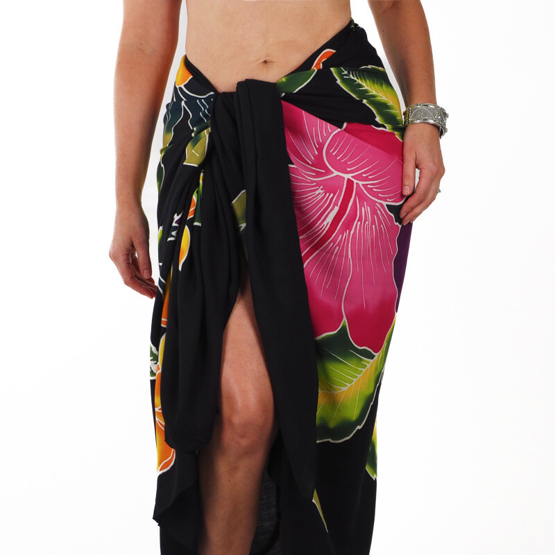Pareo Sarong Bali Flowers 02 Black 200 x 118 cm