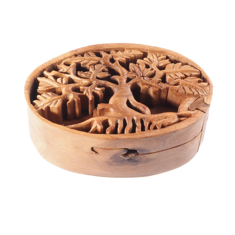 Wooden Puzzle Box Tree of Life Natural