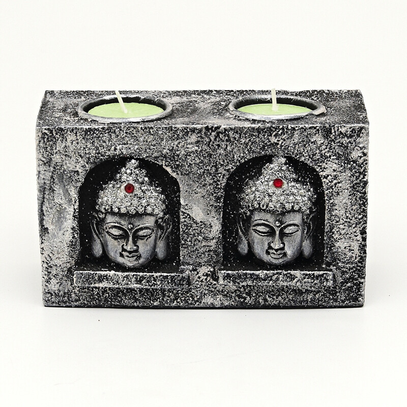 Candle Holder Resin Buddha Silver