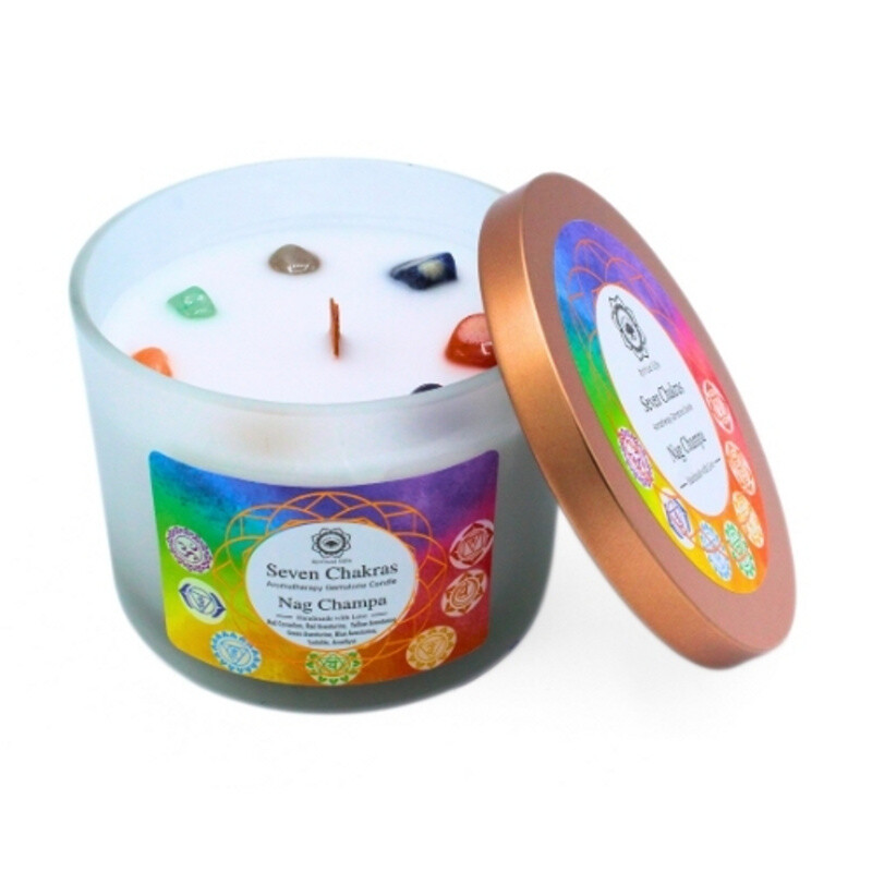 Candle Green Tree Gemstone Seven Chakras Nag Champa 256 g