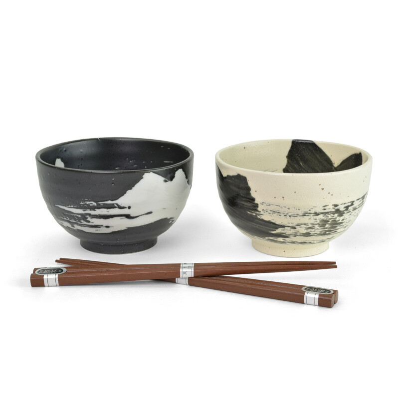Ceramic Set of Bowls with Chopsticks Japan Balanced Harmony