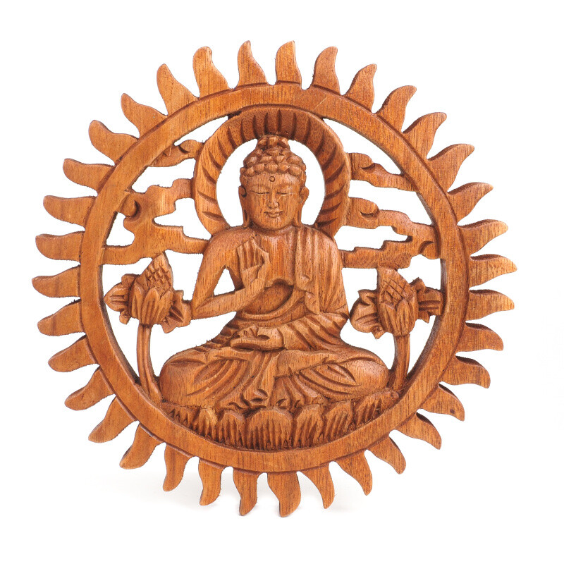 Hanging Wooden Decoration Buddha Circle 20 cm Brown