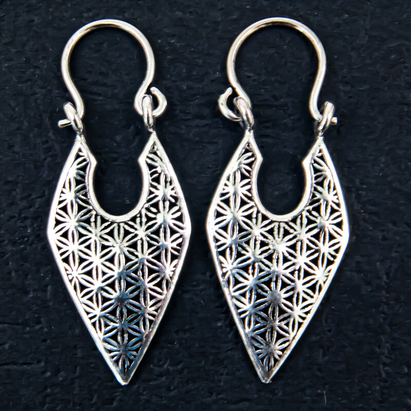 Silver Earrings Flower Pattern