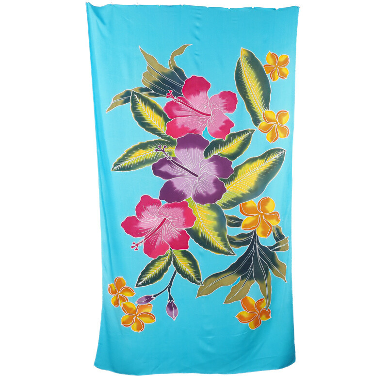 Pareo Sarong Bali Flowers 02 Light Blue 200 x 118 cm