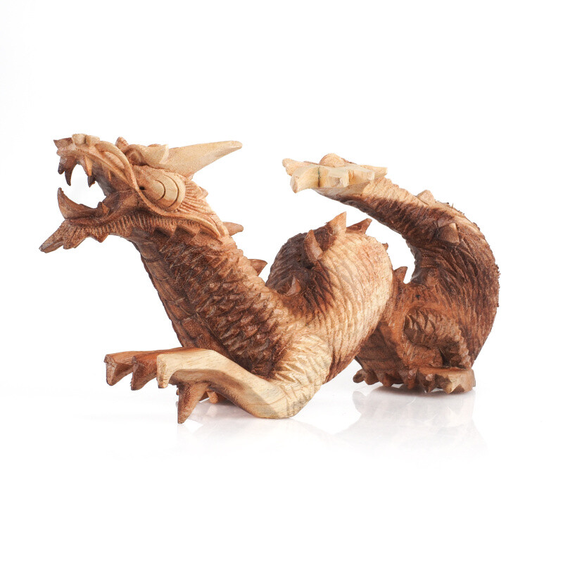 Wooden Statuette Dragon Lying Down 32 cm Natural