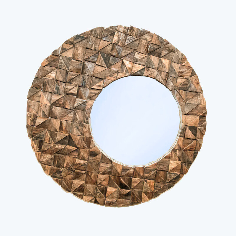 Wooden Framed Mirror Round Triangle Puzzle 78 cm