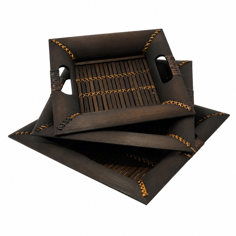 Bamboo Tray Set Square 01 30 x 30 cm Brown