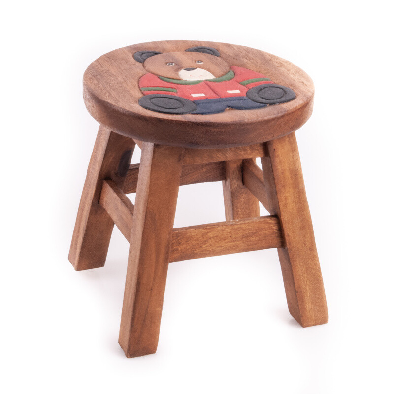 Wooden Stool Decor Teddy Bear