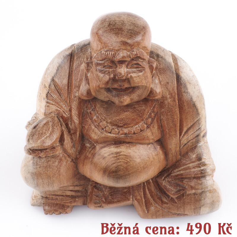 Bazar - Wooden Statuette Happy Buddha 11 cm Natural 02