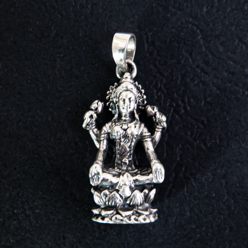 Silver Pendant Devi on Pedestal