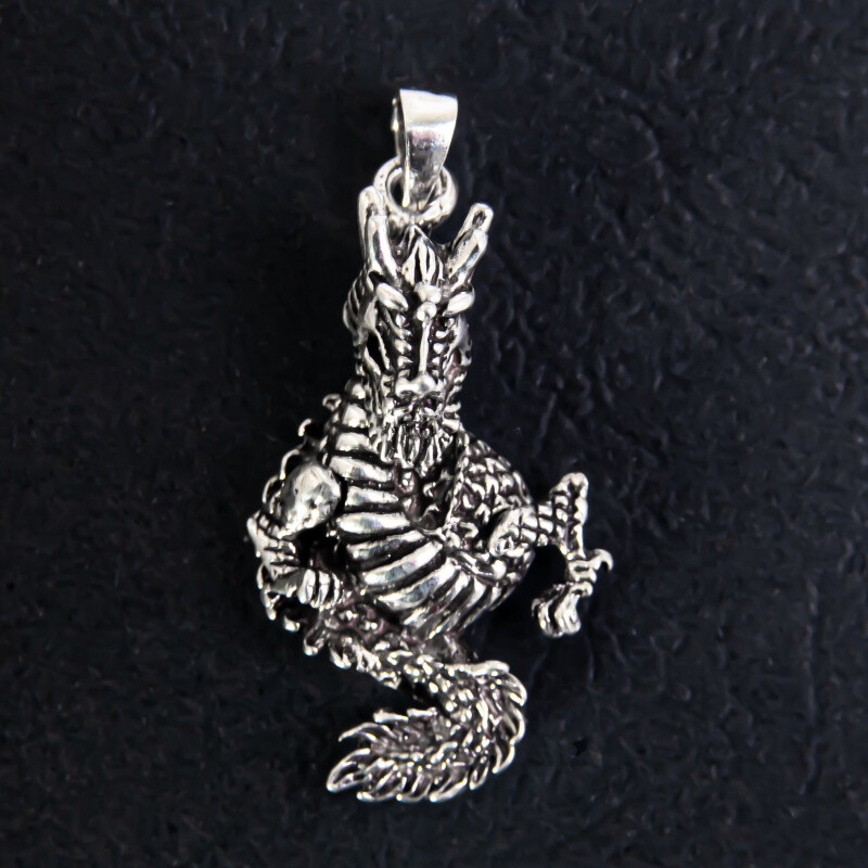 Silver Pendant Chinese Dragon in Move