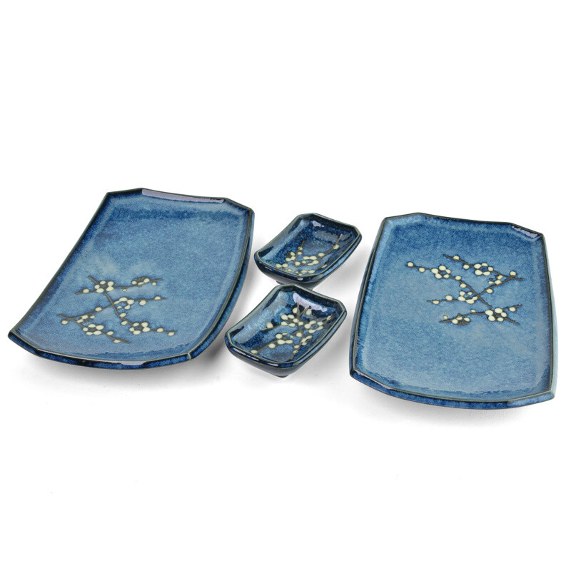 Porcelain Sushi Set Japan Blue Flower 4 ks