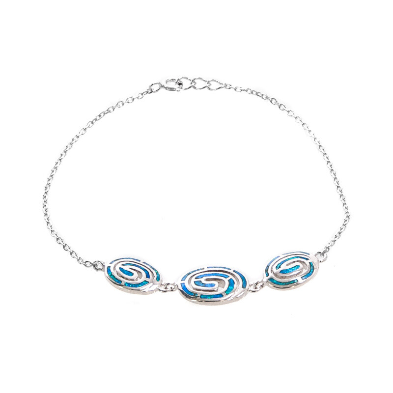 Silver Bracelet Three Spirals Blue Synthetical Opal