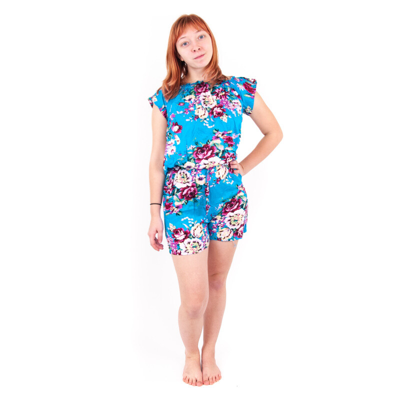 Overall Flowers 01 Turquoise