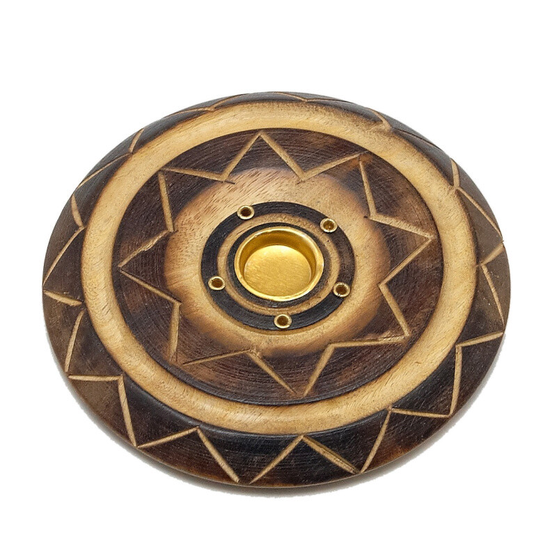 Incense Stick Holder - Plate Wood 10 cm Antique