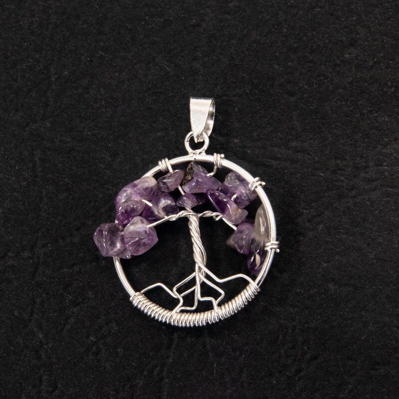 Silver Wire Pendant Tree of Life Amethyst