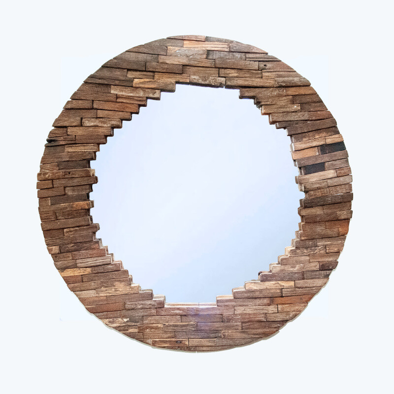 Wooden Framed Mirror Round Deck Puzzle 80 cm