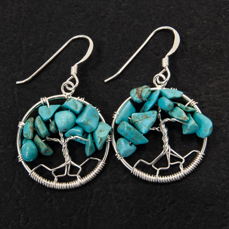 Silver Wire Earrings Tree of Life Turquenite