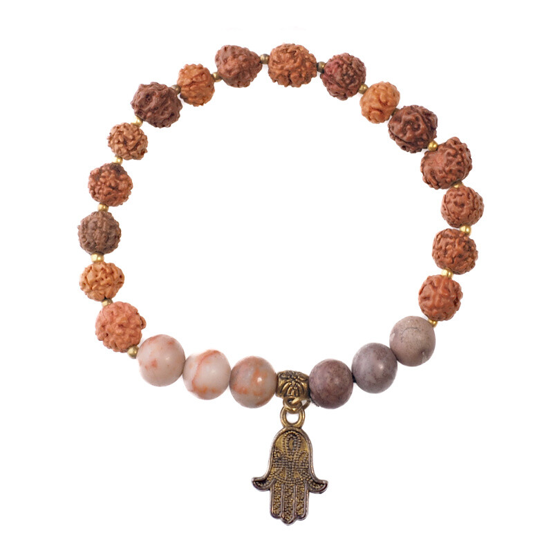 Japa Mala Bracelet Hamsa 08 mm Brown