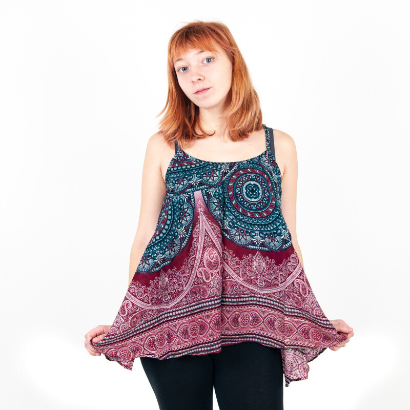 Wide Mini Top Ceremonial Mandala Wine Red