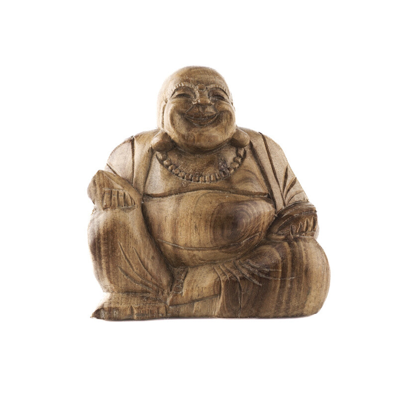 Wooden Statuette Happy Buddha 11 cm Natural