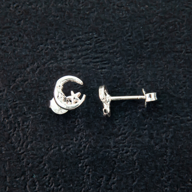Silver Earrings Moon with Star