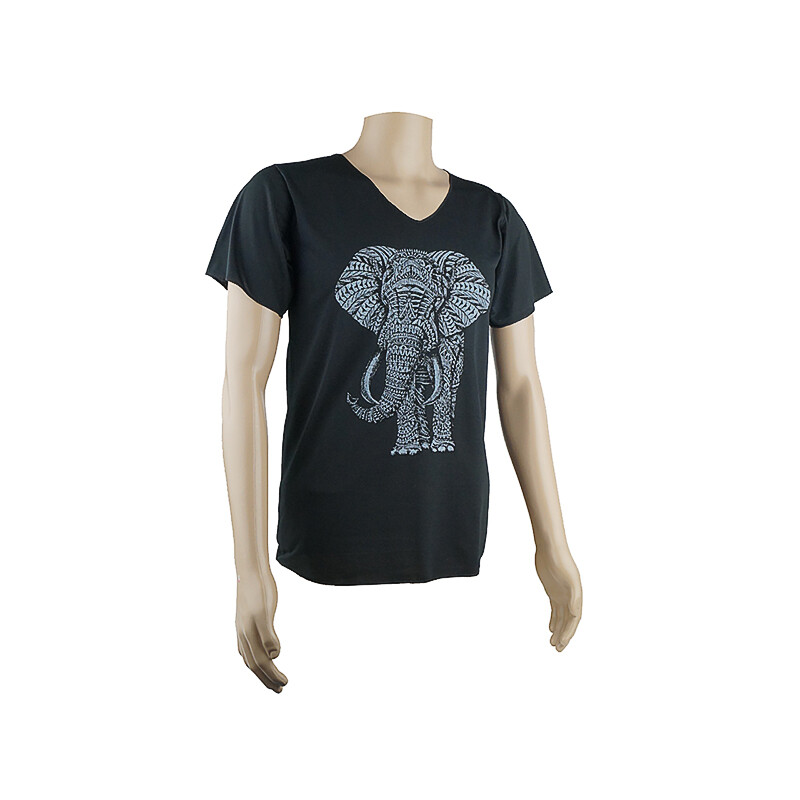 Men's T-shirt Ethno Elephant V-neck M Black